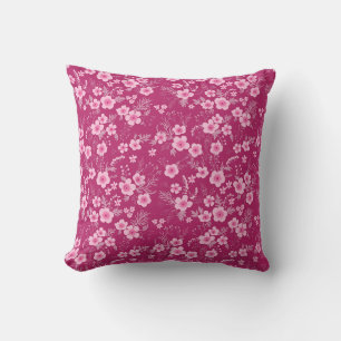 Coussin Joli petit floral rose avec fond magenta