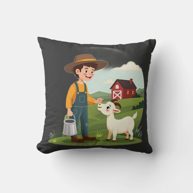 Coussin Joli petit garçon fermier chèvre (Recto)