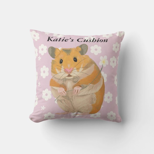 Coussin Joli petit Hamster tenant une fleur (Recto)