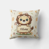 Coussin Joli petit lion avec un panneau de nom (Verso)