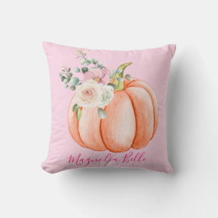 Coussin Joli petit nom de citrouille florale rose printemp