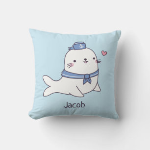 Coussin Joli Phoque Blanc Sailor Kids Chambre Nom
