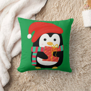 Coussin Joli Pingouin Rouge Customisé Enfants de Noël