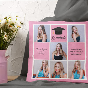 Coussin Joli Pink Graduation Senior Portrait Photo Collage