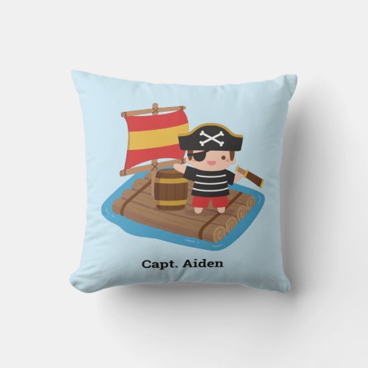 Coussin Joli pirate sur radeau de bois (Recto)