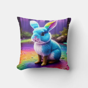 Coussin Joli portrait de lapin bleu assis 