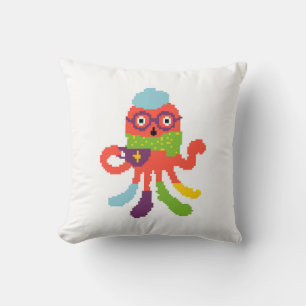 Coussin Joli poulpe malade pixelisé coloré
