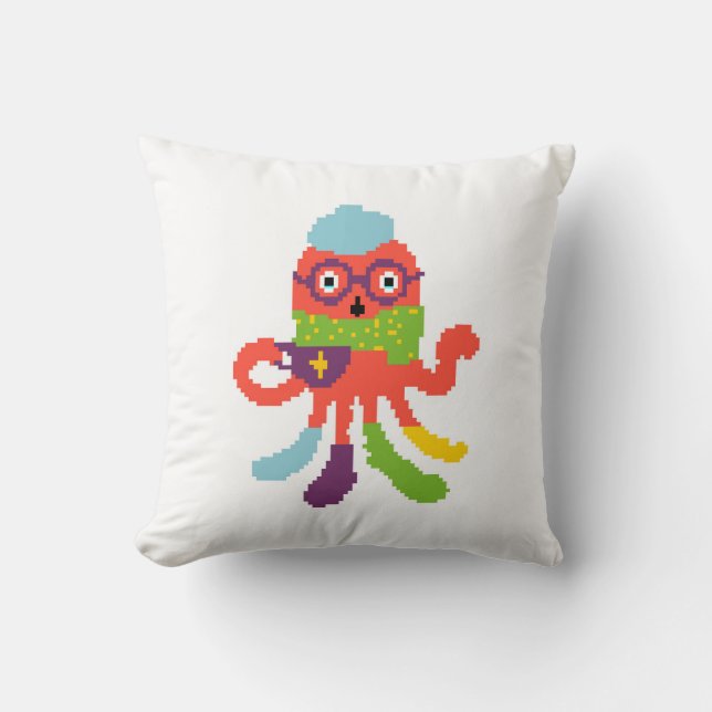 Coussin Joli poulpe malade pixelisé coloré (Recto)