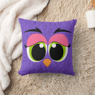Coussin Joli regard animal pourpre rose de la fourrure