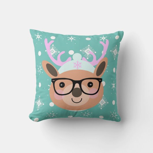 Coussin Joli Reindeer Noël Casquette Écharpe lunettes (Recto)