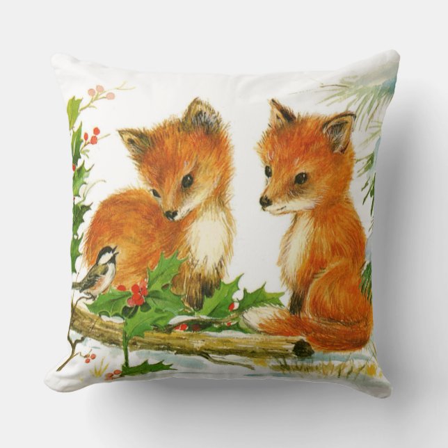 Coussin Joli renard de Noël Vintage (Recto)