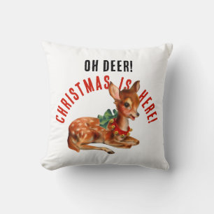 Coussin Joli Renne de Noël Rouge et Blanc Vintage