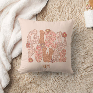 Coussin Joli rose floral fille puissance Monogramme initia