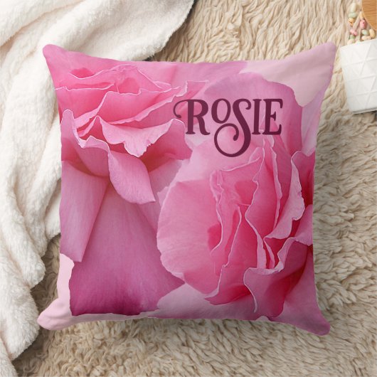 Coussin Joli rose rose nom Rosie personnalisable élégant (Couverture)