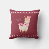 Coussin Joli rose Saint Valentin Llama Little Girl Name (Verso)
