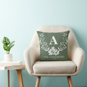 Coussin Joli Sage Green Personnalisé Monogramme initial