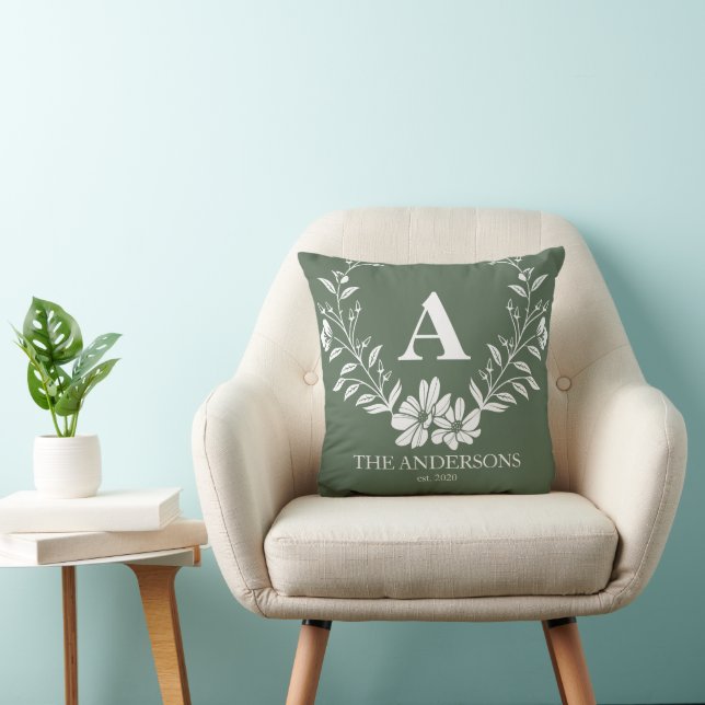 Coussin Joli Sage Green Personnalisé Monogramme initial (Chaise)