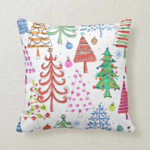 Coussin Joli sapin de Noël Motif bleu rouge rose
