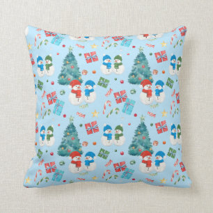 Coussin Joli sapin de Noël, Snowman, Cadeaux, Motif de bo