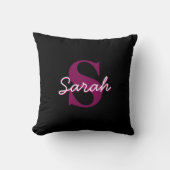 Coussin Joli script de monogramme personnalisable rose et  (Recto)