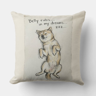 Coussin Joli Shiba Inu endormi "Câlins sur mon ventre dans