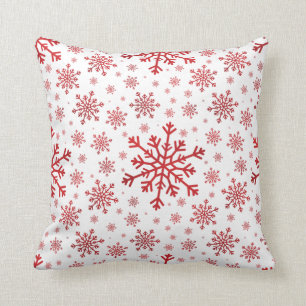 Coussin Joli Snowflakes rouge de Noël en blanc d'hiver