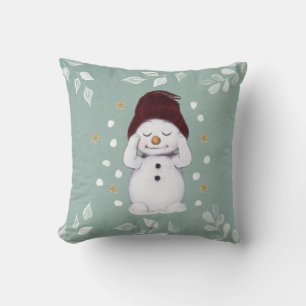 Coussin Joli Snowman d'hiver bleu Noël