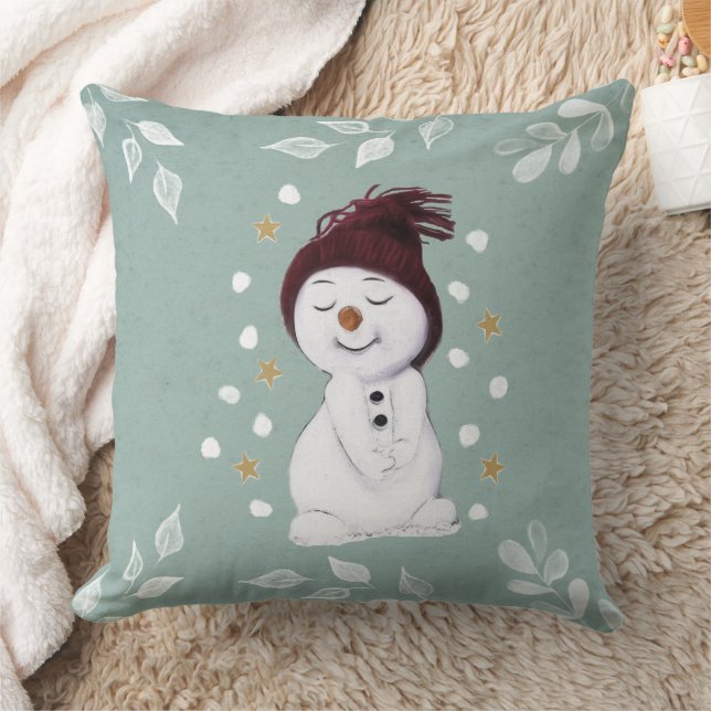 Coussin Joli Snowman hiver Noël bleu (Couverture)