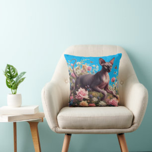 Coussin Joli Sphynx Chat & Fleurs