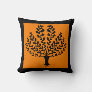 Coussin Joli style crayon Art Orange avec Arbre Noir