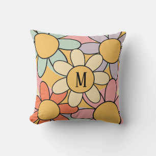 Coussin Joli style rétro coloré fleurs marguerites