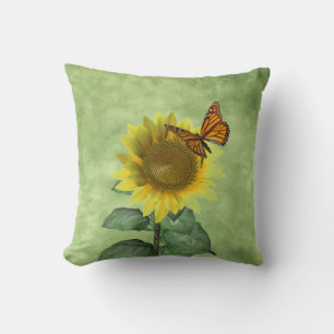 Coussin Joli tournesol jaune et papillon orange