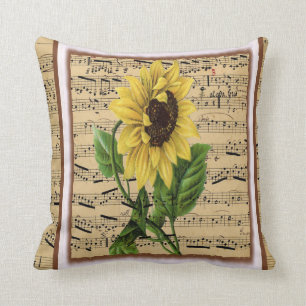 Coussin Joli tournesol sur la musique de feuille vintage