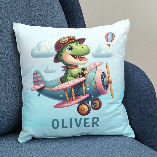 Coussin Joli Trex Dinosaure Pilotant un Avion Charmant