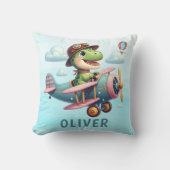 Coussin Joli Trex Dinosaure Pilotant un Avion Charmant (Recto)