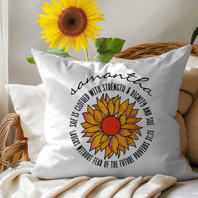 Coussin Joli verset de la bible de tournesol Proverbes 31 (Créateur téléchargé)