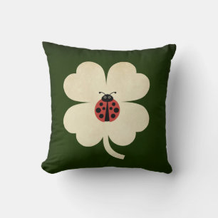 Coussin Joli Vert Lucky Shamrock Ladybug