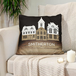 Coussin Joli village de ferme rustique en toile de jute no