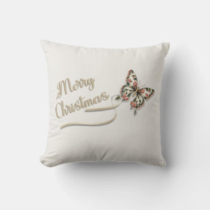 Coussin Joli Vintage Merry Christmas Golden Butterfly