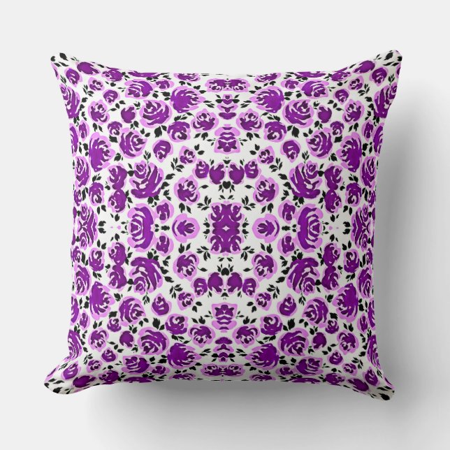 Coussin Joli violet blanc rose motif (Recto)