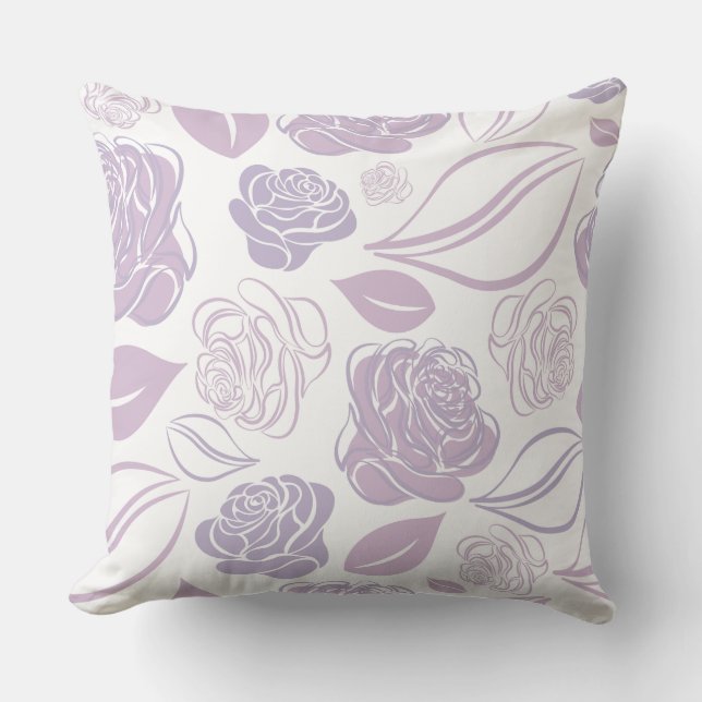 Coussin Joli violet et blanc Roses et Feuilles (Recto)