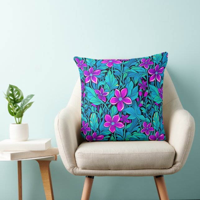 Coussin Joli violet et Turquoise bleu floral (Chaise)