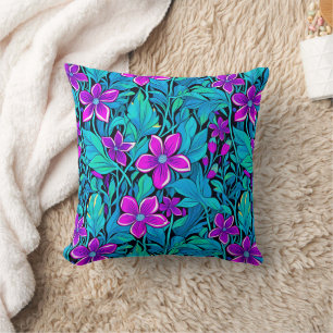 Coussin Joli violet et Turquoise bleu floral
