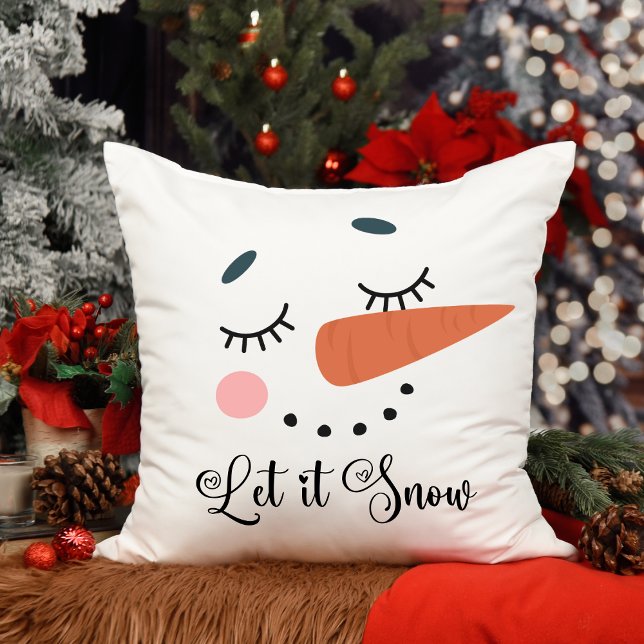 Coussin Joli visage de Snowman laissez-lui neiger vacances (Créateur téléchargé)