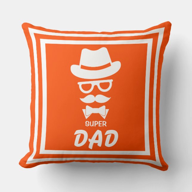 Coussin Joli Visage Super Papa Avec Moustaches, Casquette, (Recto)