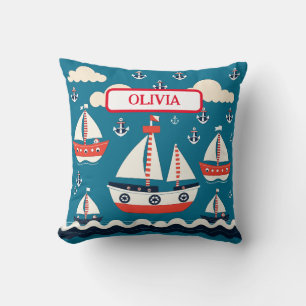 Coussin Joli voilier rouge et blanc avec ancres