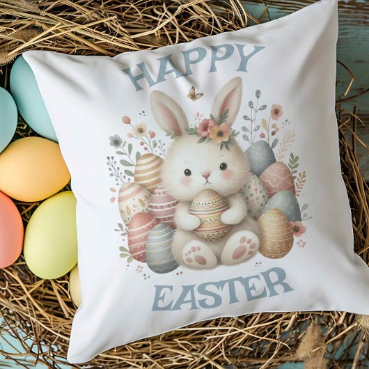 Coussin Jolie aquarelle Bunny Pâques personnalisable