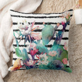 Coussin Jolie aquarelle Cactus Floral Black Stripes (Couverture)