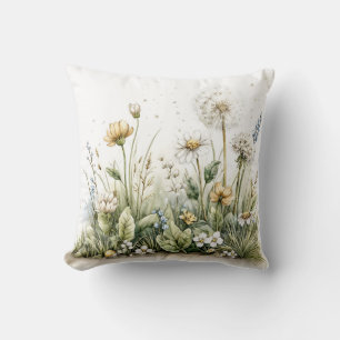Coussin Jolie aquarelle de fleurs sauvages et d'herbes
