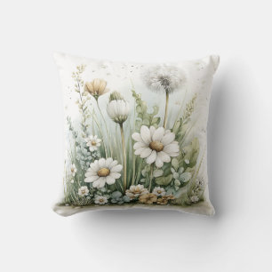 Coussin Jolie aquarelle de fleurs sauvages et d'herbes